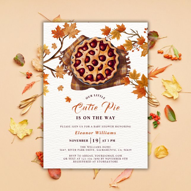 Invitación Baby Shower de la caída del cerezo cutie del día d (Fall Cutie Pie Baby Shower Invitation Template)