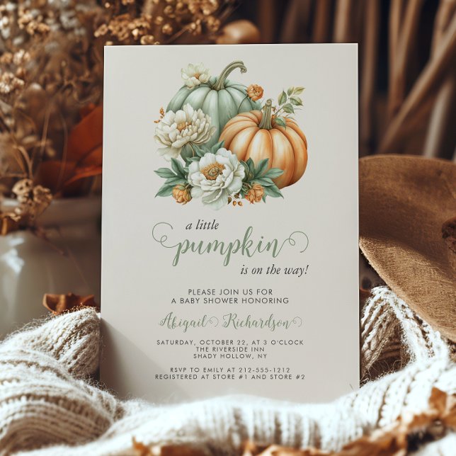 Invitación Baby Shower de la caída floral de la calabaza dulc (Subido por el creador)
