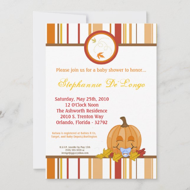 Invitación Baby Shower de la calabaza de otoño de  (Anverso)