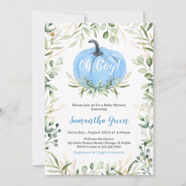 Invitación Baby Shower de la Calabaza de Verdor (Anverso)