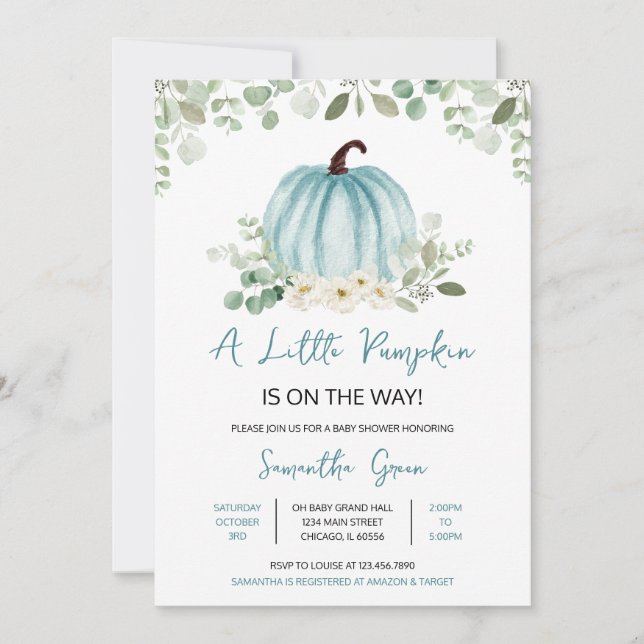 Invitación Baby Shower de la Calabaza de Verdor (Anverso)
