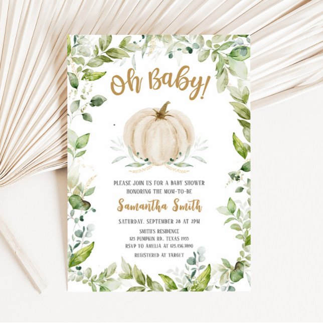 Invitación Baby Shower de la Calabaza de Verdor (Oh Baby Greenery Baby Shower Invitation)