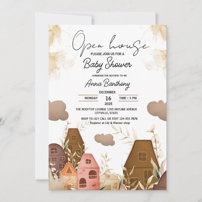 Invitación Baby Shower de la Casa Abierta con Mano Rústica (Anverso)