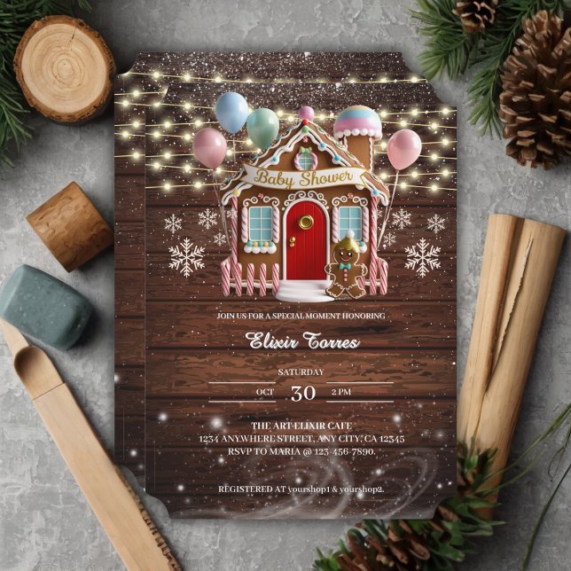 Invitación Baby Shower de la casa de Gingerbread Rustic Winte (Subido por el creador)
