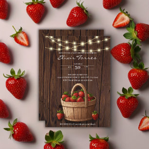 Invitación Baby Shower de la cesta de fresa dulce de madera