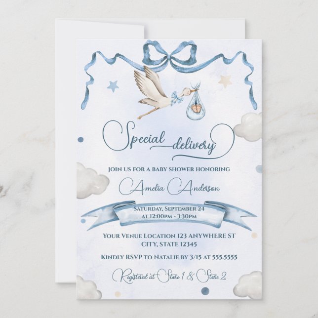 Invitación Baby Shower de la cinta de opciones de entrega esp (Anverso)