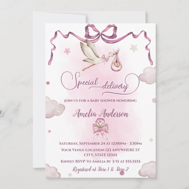 Invitación Baby Shower de la cinta de opciones de entrega esp (Anverso)