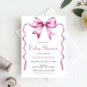 Invitación Baby Shower de la cinta rosada Bow