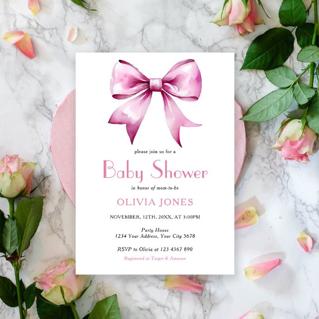Invitación Baby Shower de la cinta rosada Bow (Subido por el creador)