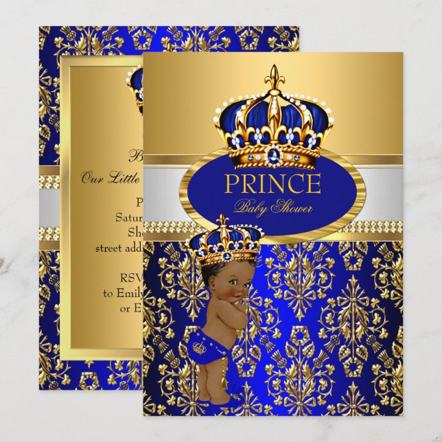 Invitación Baby Shower de la Corona Azul Real (Anverso / Reverso)