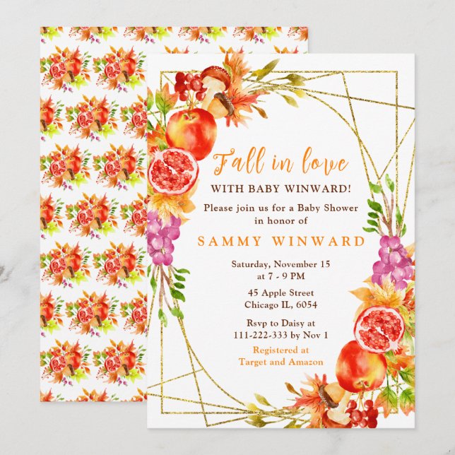 Invitación Baby Shower de la Cosecha de Otoño (Anverso / Reverso)