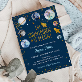 Invitación Baby Shower de la cuenta atrás del espacio de la g