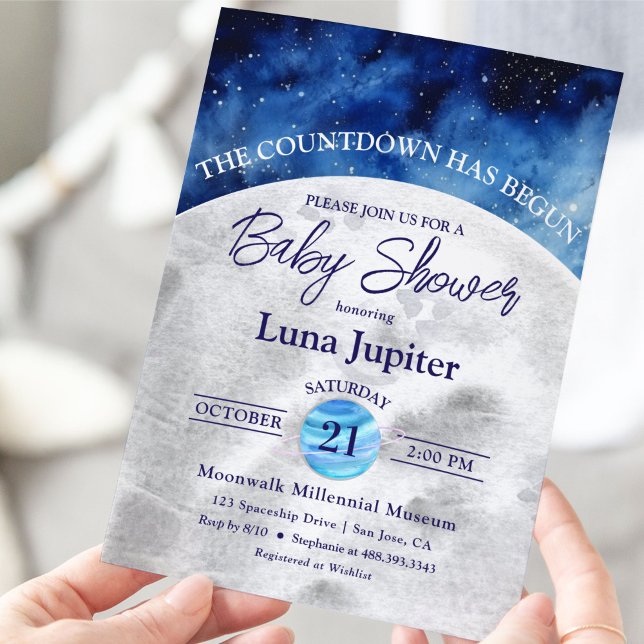 Invitación Baby Shower de la cuenta regresiva de la Luna Espa (Subido por el creador)