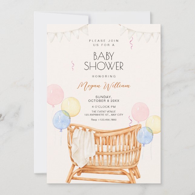 Invitación Baby Shower de la cuna del bebé (Anverso)