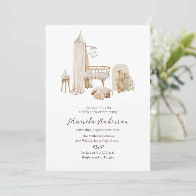 Invitación Baby Shower de la enfermería de Boho neutral de gé (Anverso de pie)
