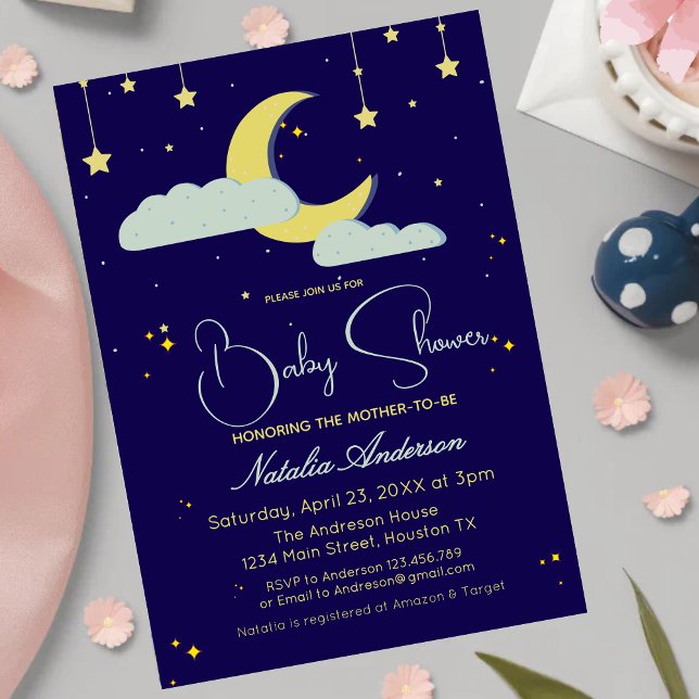 Invitación Baby Shower de la estrella celestial de la luna az (Subido por el creador)