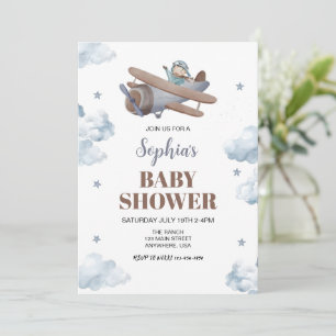 Invitación Baby Shower de la estrella de viajes Sky Boy Blue