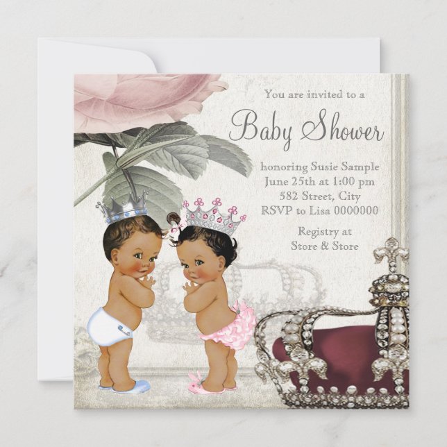Invitación Baby Shower de la etnia gemela Prince y Princess (Anverso)