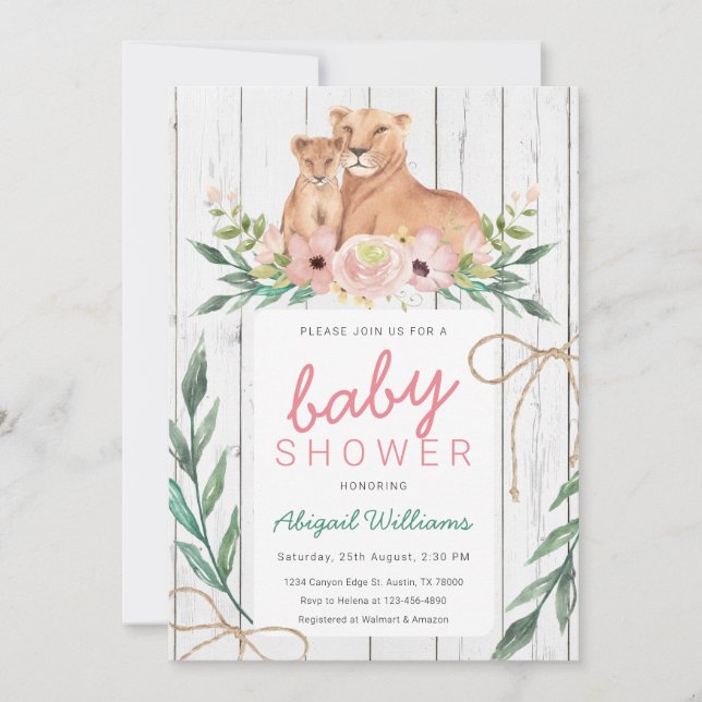 Invitación Baby Shower de la familia de leones de safari flor (Anverso)