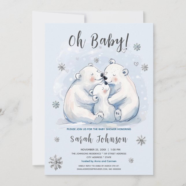 Invitación Baby Shower de la familia de osos polares para beb (Anverso)