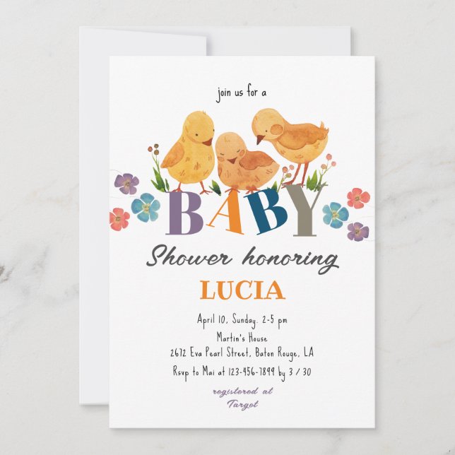 Invitación Baby Shower de la familia de pollos acuarela Cute (Anverso)