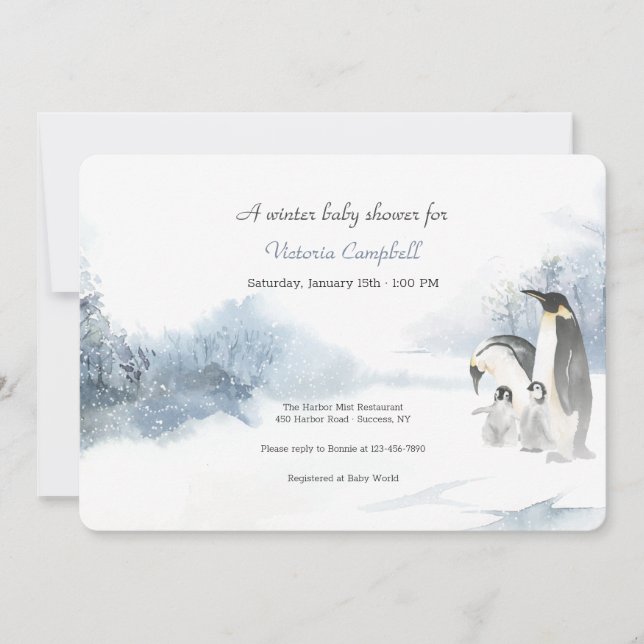 Invitación Baby Shower de la familia Penguin (Anverso)