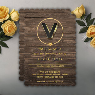 Invitación Baby Shower de la familia Rustic Cute Gold Heart