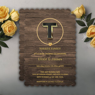 Invitación Baby Shower de la familia Rustic Cute Gold Heart