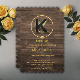 Invitación Baby Shower de la familia Rustic Cute Gold Heart