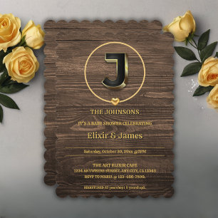 Invitación Baby Shower de la familia Rustic Cute Gold Heart