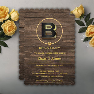 Invitación Baby Shower de la familia Rustic Cute Gold Heart