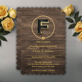 Invitación Baby Shower de la familia Rustic Cute Gold Heart