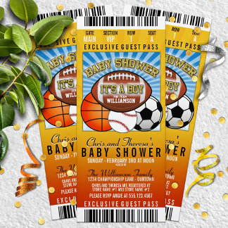Invitación Baby Shower de la fiesta de temas deportivos