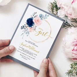 Invitación Baby Shower de la flor de la flor del Rosa de mari