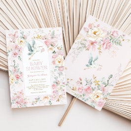 Invitación Baby Shower de la flor silvestre de la cigüeña ros