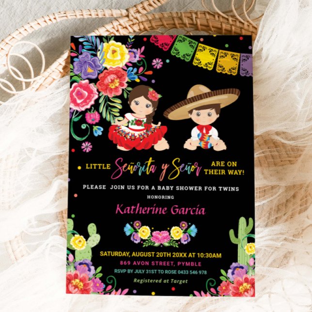 Invitación Baby Shower de la floral mexicana Senorita Gemelos (Subido por el creador)