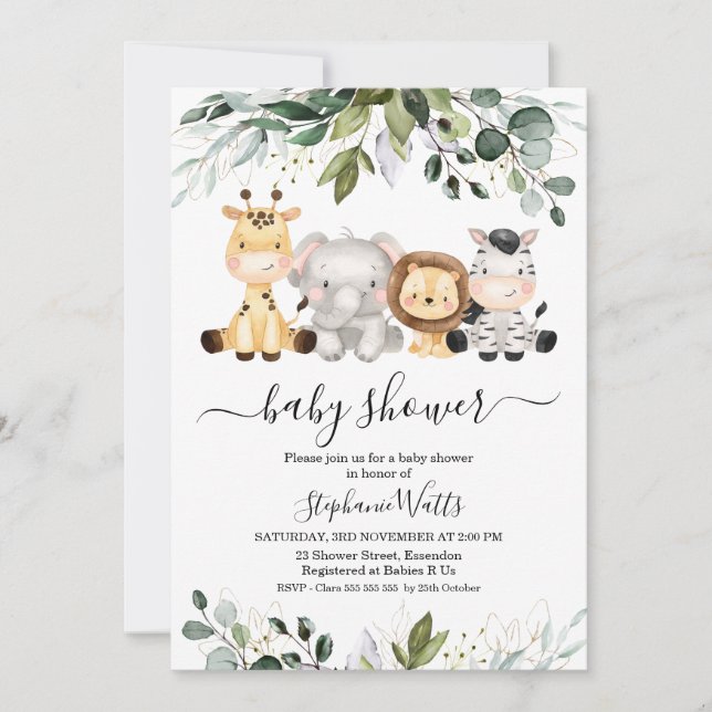 Invitación Baby Shower de la fusión de oro verde de Safari Cu (Anverso)