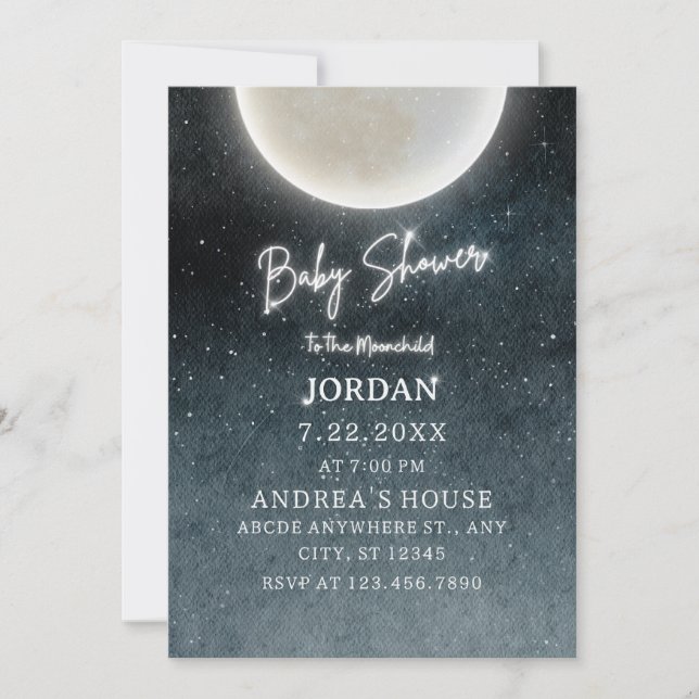 Invitación Baby Shower de la galaxia lunar (Anverso)
