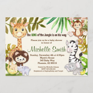 Invitación Baby Shower de la grafa de Elefante de Mono Safari