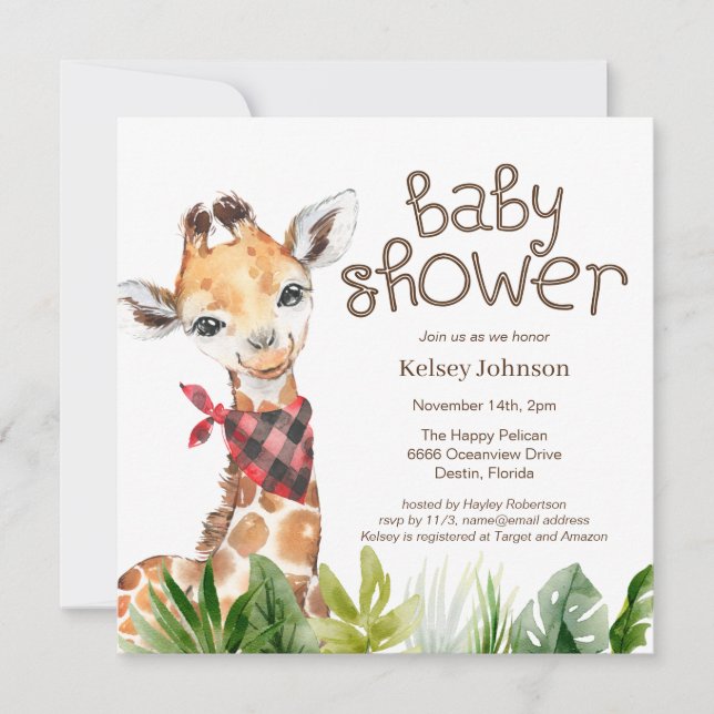 Invitación Baby Shower de la grafa del bebé Safari Jungle (Anverso)