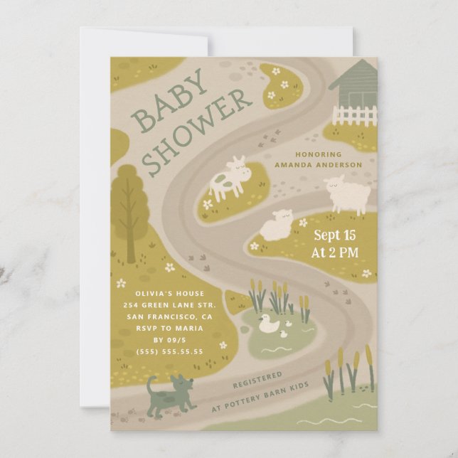 Invitación Baby Shower de la granja Animal Rustic Country Cou (Anverso)