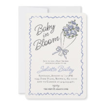 Invitación Baby Shower de la granja de flores azul