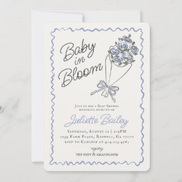 Invitación Baby Shower de la granja de flores azul
