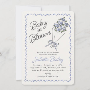 Invitación Baby Shower de la granja de flores azul