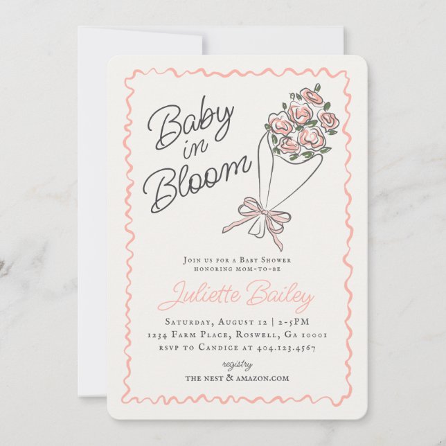 Invitación Baby Shower de la granja de flores rosa (Anverso)