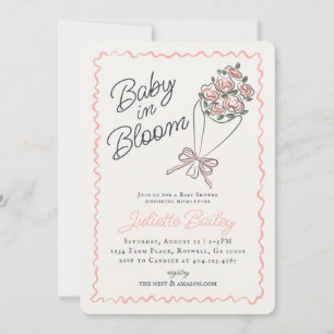 Invitación Baby Shower de la granja de flores rosa