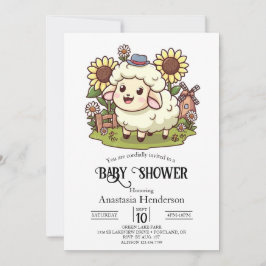 Invitación Baby Shower de la granja de ovejas recortadas