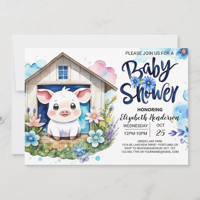 Invitación Baby Shower de la granja Dream Farm con acuarela a (Anverso)