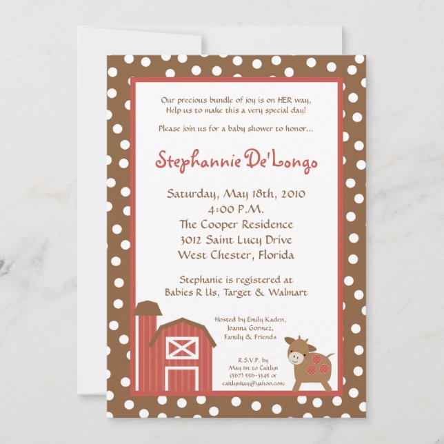 Invitación Baby Shower de la granja Red Barn Cow d (Anverso)