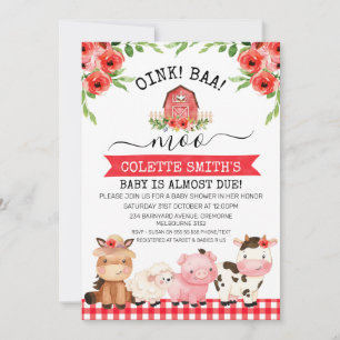 Invitación Baby Shower de la Granja Red Barn Oink